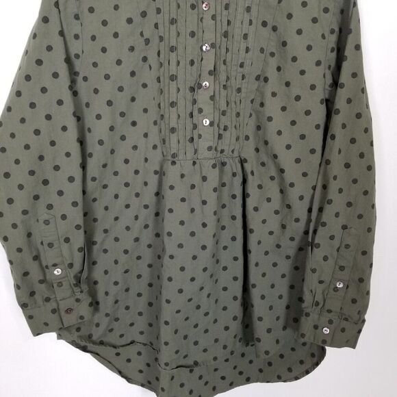 Sundance Women Lively Days Tunic Shirt Sz M Olive Polka Dot Pintuck Popover - Picture 3 of 9